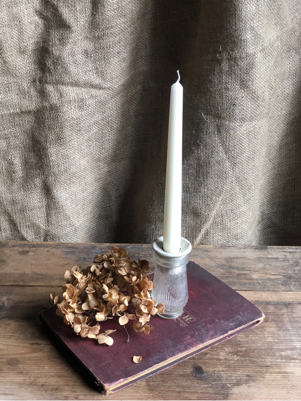 Crackle glazed china candle holder with candle