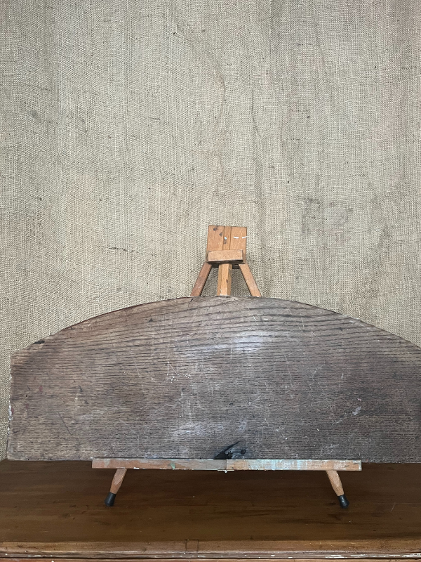 Back view of antique Tea Room sign against hessian fabric