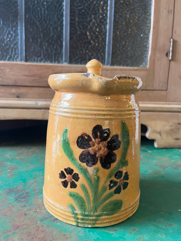 Hand painted French glazed jug with lid