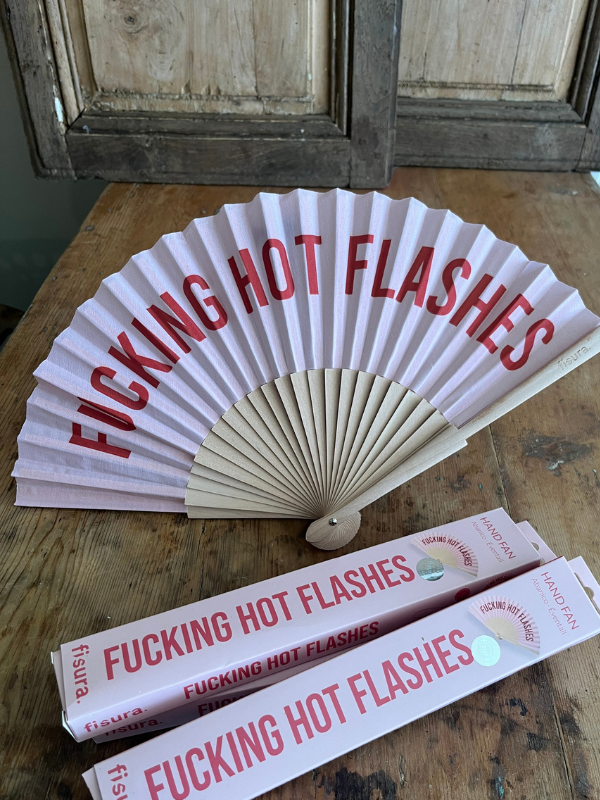 F.ing Hot Flashes fan with boxes